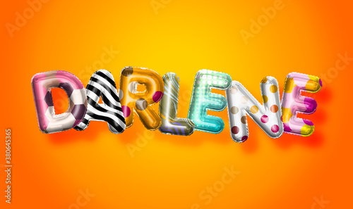 Darlene female name, colorful letter balloons background photo