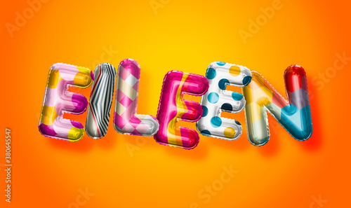 Eileen female name, colorful letter balloons background