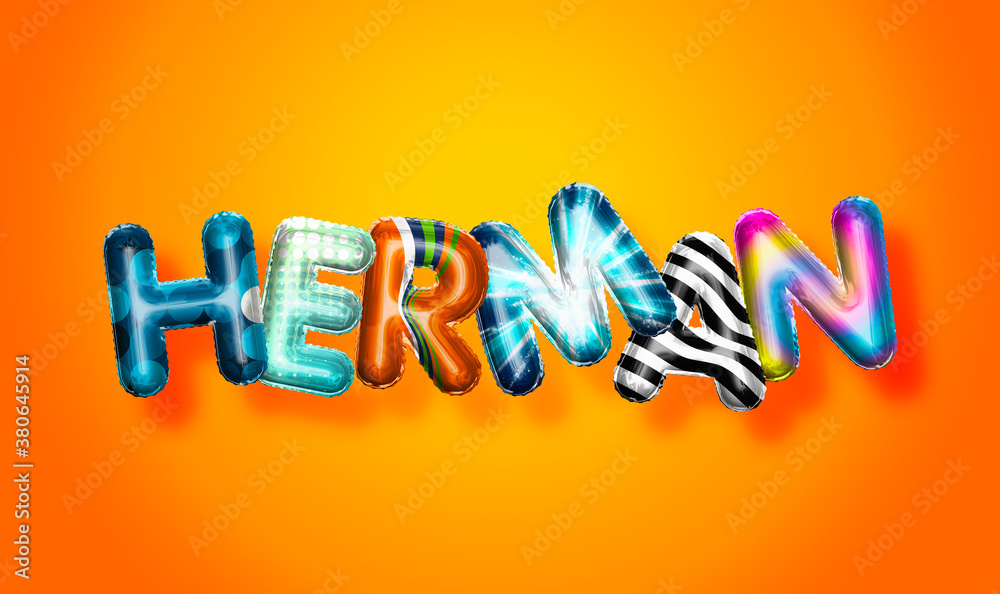 Herman male name, colorful letter balloons background