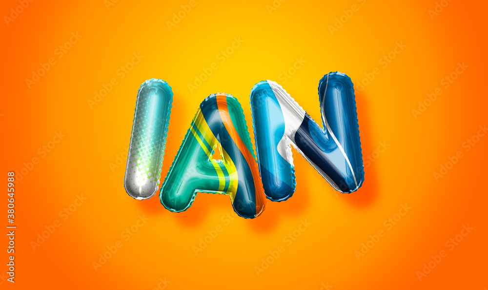 Ian male name, colorful letter balloons background Ian male name, colorful letter balloons background