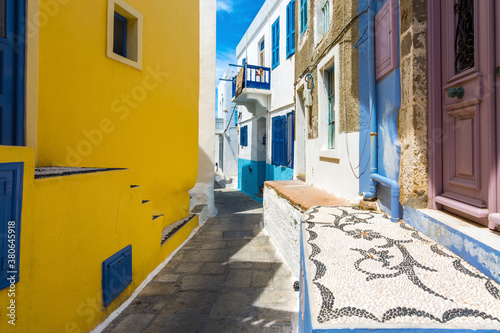 Mandraki Village street view in Nisyros Island. Nisyros Island is populer tourist destination on Aegean Sea. © nejdetduzen