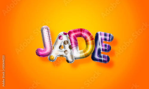 Jade female name, colorful letter balloons background