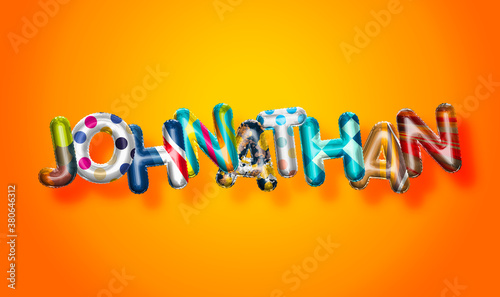 Johnathan male name, colorful letter balloons background photo