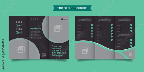 Food trifold brochure menu template. fast food menu brochure for restaurant with black and green color