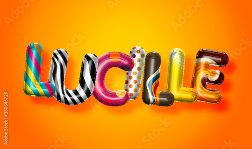 Foto Lucille female name, colorful letter balloons background