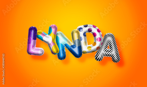 Lynda female name, colorful letter balloons background photo