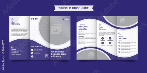 Corporate business trifold brochure template. Modern, Creative and Professional tri fold brochure vector design. Simple and minimalist promotion layout with blue  color. photo