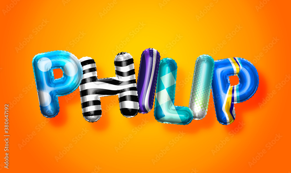 Philip male name, colorful letter balloons background Philip male name, colorful letter balloons background