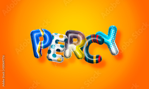 Percy male name, colorful letter balloons background