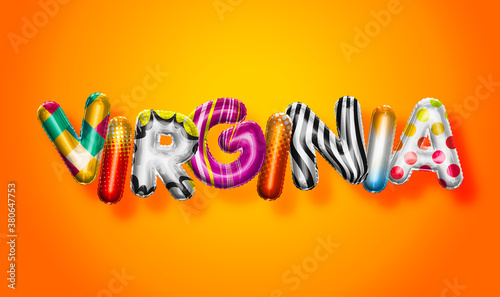 Virginia female name, colorful letter balloons background
