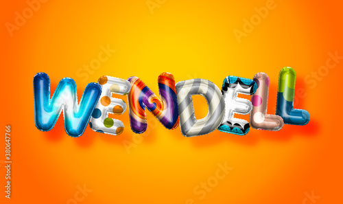 Wendell male name, colorful letter balloons background