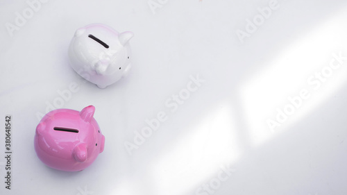 two piggy bank on white background, saving money is investment for future business and life.