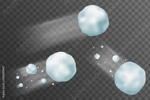 Snowballs isolated. Snowball boules set, weather snow balls. Christmas, new year holiday for children game, isolated objects