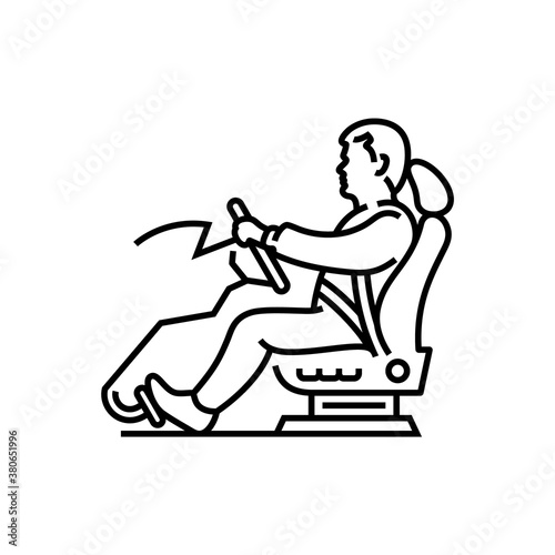 Driver driving a car, vector linear icon.