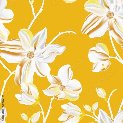 Magnolia vector seamless pattern. Repetition floral print  plant design. Perfect for wrapping paper  backgrounds  headers  banners  cloth   fabrics  digital paper