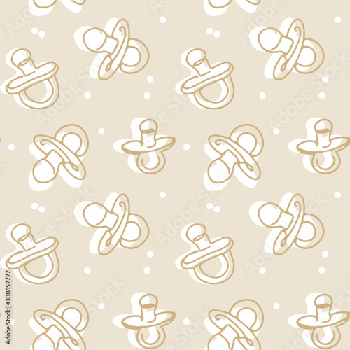 Soother nursery baby seamless pattern, kids toy drawing, repeat texture scandinavian cartoon desgin vector  illustration print, white neautral scandinavian art, childish design photo