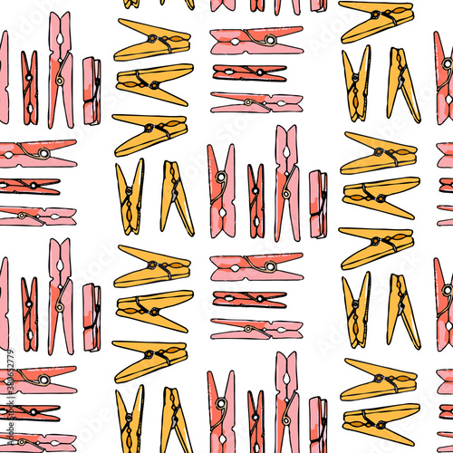 Laundry seamlesspattern. Modern cloth pin background, wrapping paper, clip texture, repetiotion house print in vector