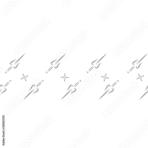 Seamless vector pattern. Sai and shuriken. Isolated on white background. In the middle.