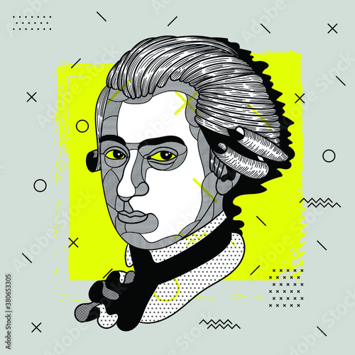 Creative geometric yellow style. Wolfgang Amadeus Mozart.