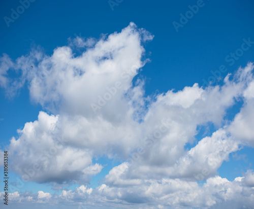 beautiful fluffy cumulus clouds on a blue sky background