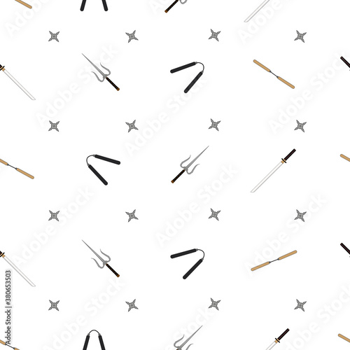 Seamless vector pattern. Sai and shuriken. Isolated on white background.