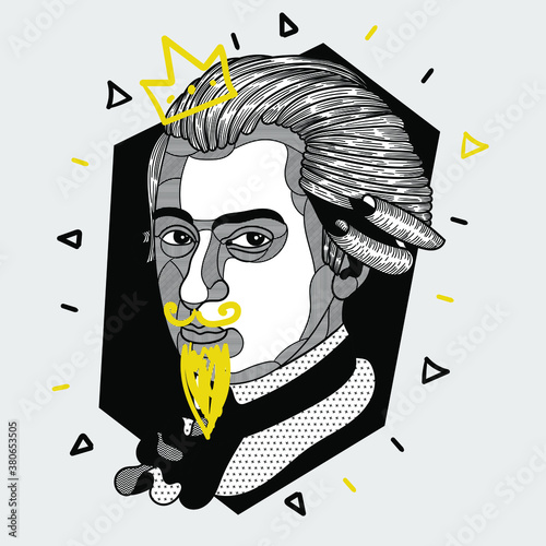 Creative geometric yellow style. Wolfgang Amadeus Mozart.