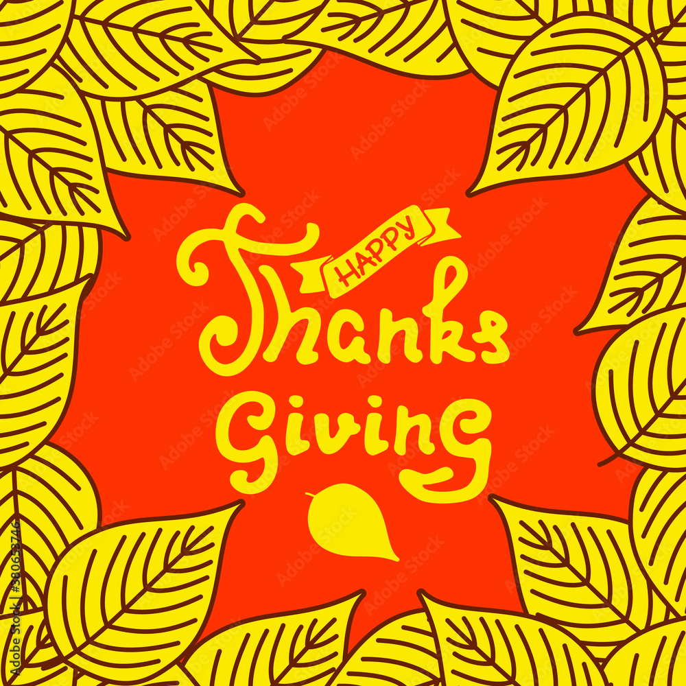 Happy Thanksgiving poster design template with Linden leaf. Vector illustration.