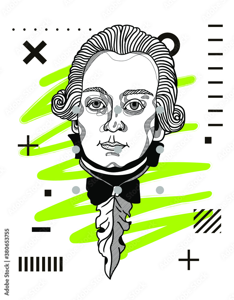 Modern geometric style with dots. Wolfgang Amadeus Mozart. 