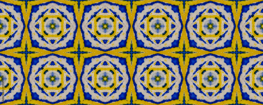 Tribal Boho Pattern. Abstract Kaleidoscope Motif. Indigo Texture. Tie Dye Ornament. Ikat Asian Motif. Ethnic Tribal Boho Pattern.