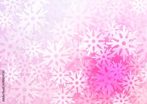 Light Pink  Blue vector cover with beautiful snowflakes. Snow on blurred abstract background with gradient. The pattern can be used for new year ad  booklets.