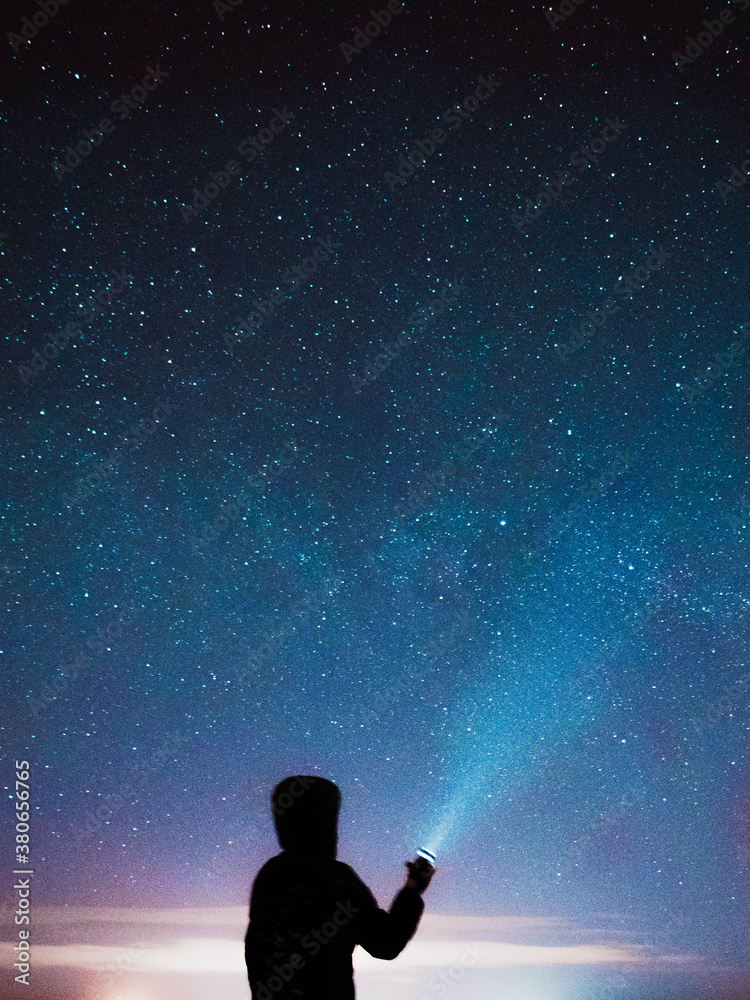 Fototapeta premium person looking at the night sky 