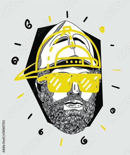 Creative geometric yellow style. Pericles with the Corinthian Helmet.