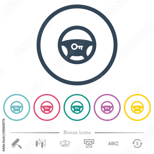 Steering lock flat color icons in round outlines