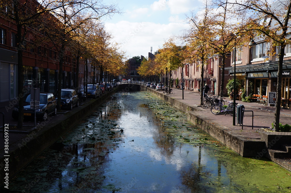 Idyllic view of the canal in old town of Delft
