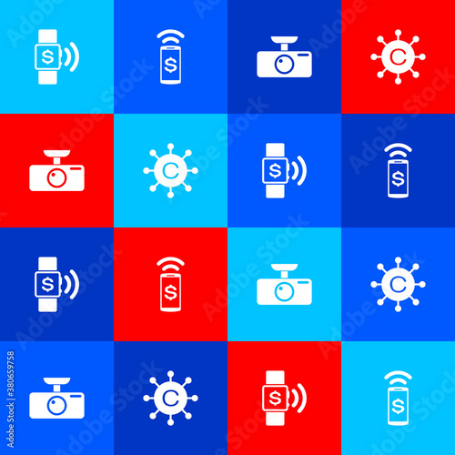 Set Contactless payment, , Car DVR and Copywriting network icon. Vector.