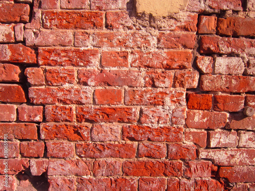 Old destroyed brick wall. red brick texture. I