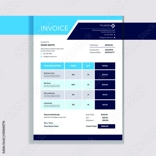 Abstract invoice template design with blue