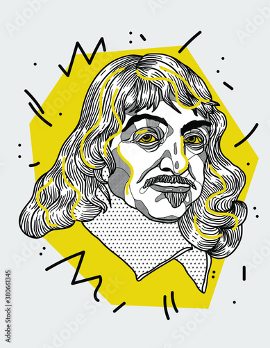 Creative geometric yellow style. Rene Descartes. 