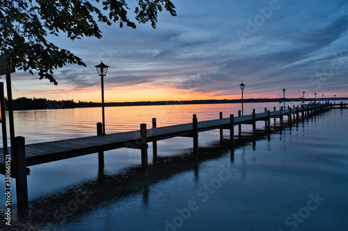 sunset on the pier with dramatic sky