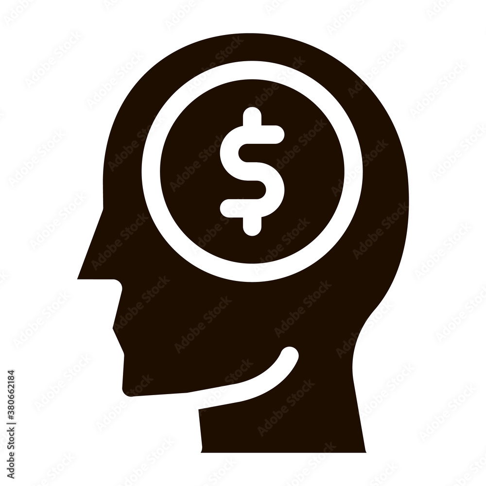 Dollar Coin Money In Man Silhouette Mind glyph icon . Gear And Brain, Heart And Shield, Padlock And Magnifier Pictogram. Black And White Template Contour Illustration Dollar Coin Money In Man Silhouette Mind glyph icon . Gear And Brain, Heart And Shield, Padlock And Magnifier Pictogram. Black And White Template Contour Illustration