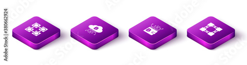 Set Isometric Blockchain technology, Cryptocurrency cloud mining, wallet and icon. Vector.