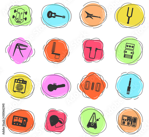 guitar and accessories icon set