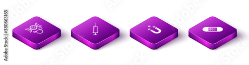 Set Isometric Genetic engineering, Syringe, Customer attracting and Bandage plaster icon. Vector.