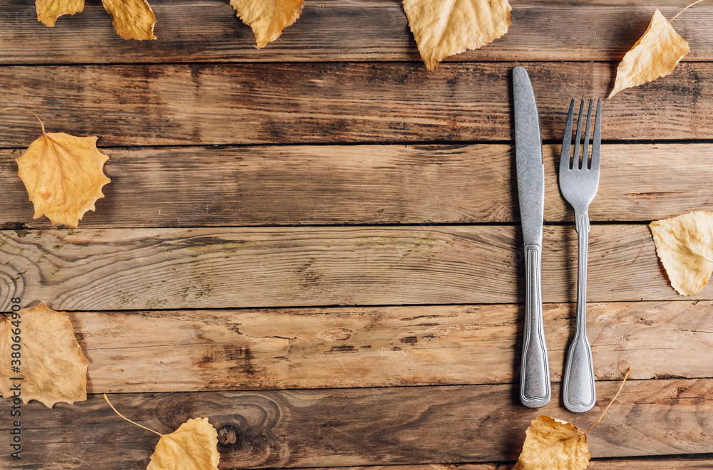 Rustic table setting on a wooden background. Flat lay Rustic table setting on a wooden background. Flat lay