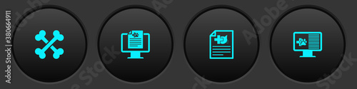 Set Crossed bones, Clinical record pet monitor, Medical certificate for dog cat and icon. Vector.