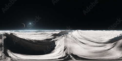 360 degree Ganymede surface, moon of Jupiter, equirectangular projection, environment map. HDRI spherical panorama photo
