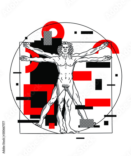 Crazy red style. The Vitruvian Man by Leonardo da Vinci.