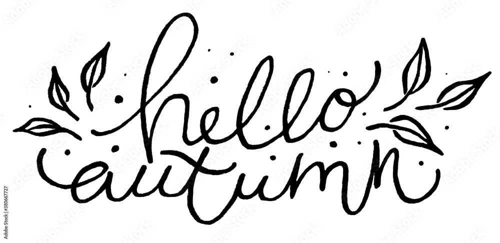 hello autumn lettering isolated orange white calligraphy