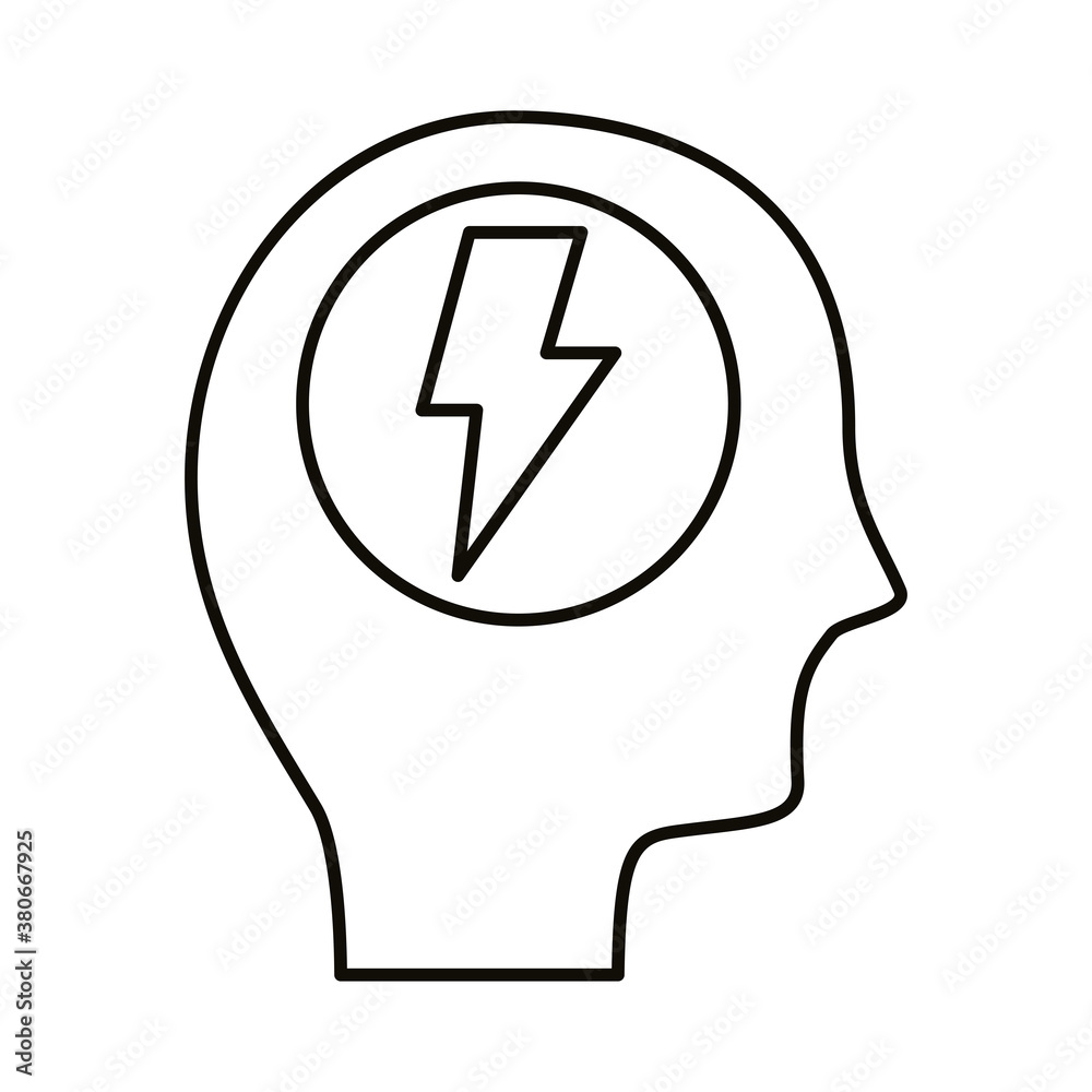 head human profile with ray power line style icon head human profile with ray power line style icon