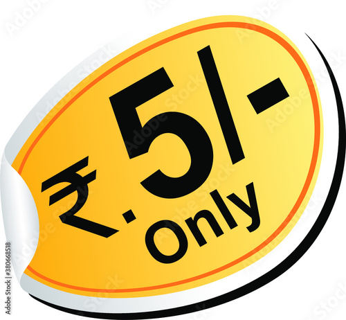 Friendly Number rupees 5 Five Guy With Text, rs 5/- only, indian rupees symbol, holding 5 rupees Indian coin, five rupee coin in vector illustration, price tag, Rupee price tag Icon, Flat money cash